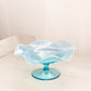 Antique Blue Opalescent Glass Pearls and Scales Footed Ruffled Compote