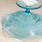 Antique Blue Opalescent Glass Pearls and Scales Footed Ruffled Compote