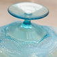 Antique Blue Opalescent Glass Pearls and Scales Footed Ruffled Compote