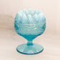 Antique Circular Blue Opalescent Glass Pearls and Scales Footed Rose Bowl