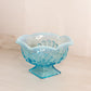 Antique Jefferson Glass Medium Blue Opalescent Footed Bowl with Square Base