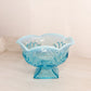 Antique Jefferson Glass Medium Blue Opalescent Footed Bowl with Square Base