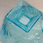 Antique Jefferson Glass Medium Blue Opalescent Footed Bowl with Square Base
