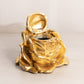 Antique Metal Gilt Gold Tone Rose Flower Inkwell with Insert