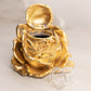 Antique Metal Gilt Gold Tone Rose Flower Inkwell with Insert