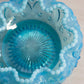 Antique Northwood Blue Opalescent Glass "Cashews" Rose Bowl with Beaded Edge