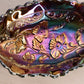 Vintage Fenton Small Oval Carnival Glass Dish with Floral Designs