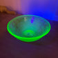 Vintage Medium Green Uranium Glass Bowl w/ Strawberry Designs (Glows)