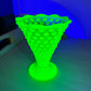 Vintage Greenish Yellow Opalescent Vaseline Glass Hobnail Vase (Glows)