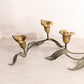 Medium Gold Brass and Black Metal Floral Calla Lilly Double Candleholder