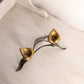 Medium Gold Brass and Black Metal Floral Calla Lilly Double Candleholder