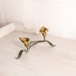 Medium Gold Brass and Black Metal Floral Calla Lilly Double Candleholder