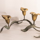 Medium Gold Brass and Black Metal Floral Calla Lilly Double Candleholder