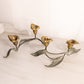 Medium Gold Brass and Black Metal Floral Calla Lilly Double Candleholder