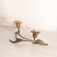 Medium Gold Brass and Black Metal Floral Calla Lilly Double Candleholder