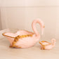 Vintage Cambridge Glass Tuscan Pink Milk Glass Swan Dish Set with Gold Details