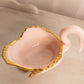 Vintage Cambridge Glass Tuscan Pink Milk Glass Swan Dish Set with Gold Details