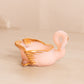 Vintage Cambridge Glass Tuscan Pink Milk Glass Swan Dish Set with Gold Details