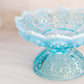 Vintage Fenton Blue Opalescent Glass Hobnail Candle Bowl Compote