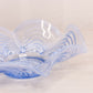 Vintage Fenton Glass Light Blue Opalescent Reverse Drape Dish Bowl with Ruffle Edge