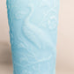 Vintage Fenton Light Blue Matte Glass Vase with Peacock and Floral Designs
