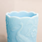 Vintage Fenton Light Blue Matte Glass Vase with Peacock and Floral Designs