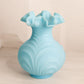 Vintage Fenton Mist Blue Matte Glass Vase with Ruffle Edge