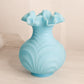 Vintage Fenton Mist Blue Matte Glass Vase with Ruffle Edge