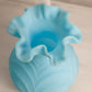 Vintage Fenton Mist Blue Matte Glass Vase with Ruffle Edge