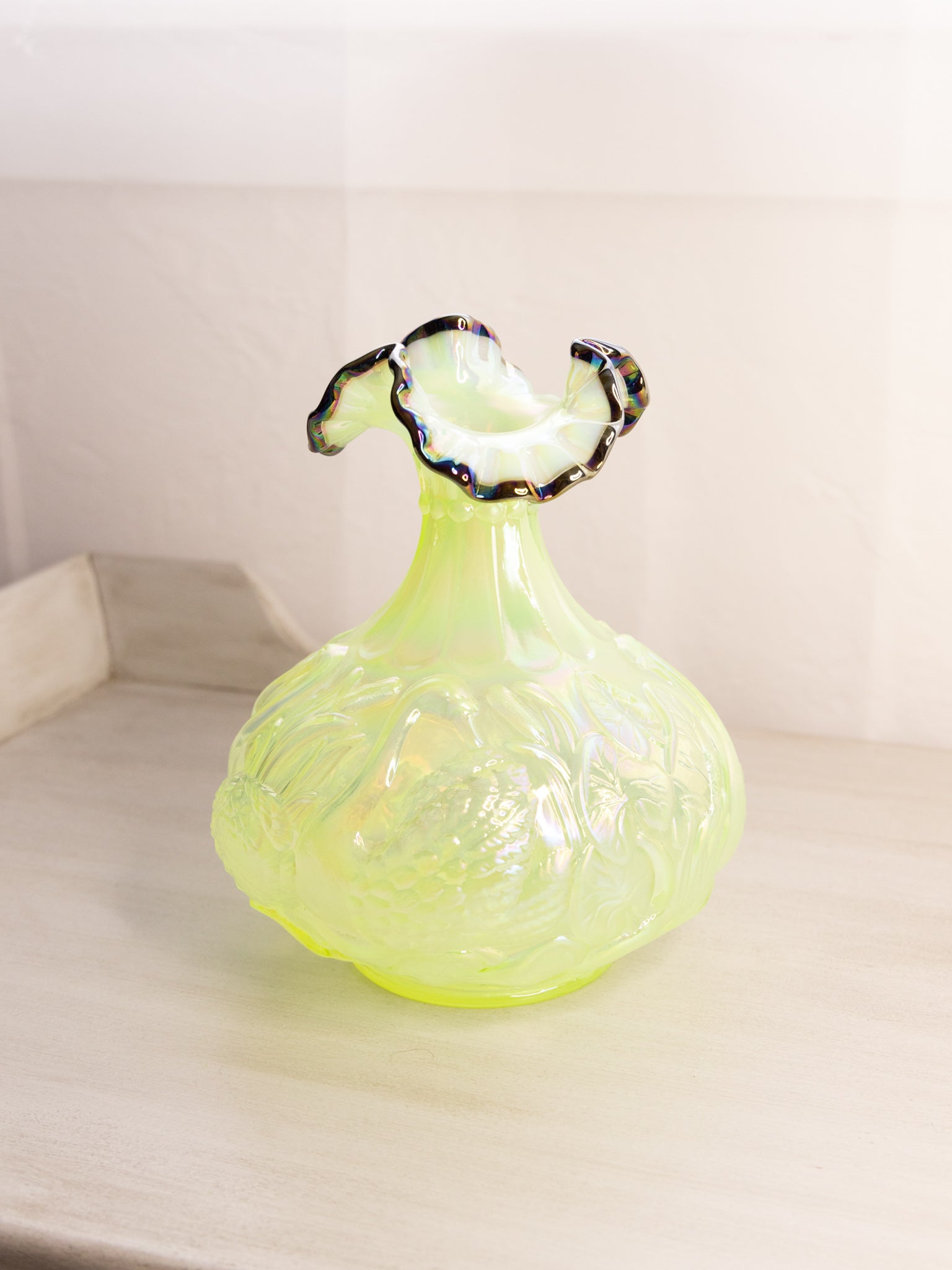 Fenton Glowing good Green Glass Vase