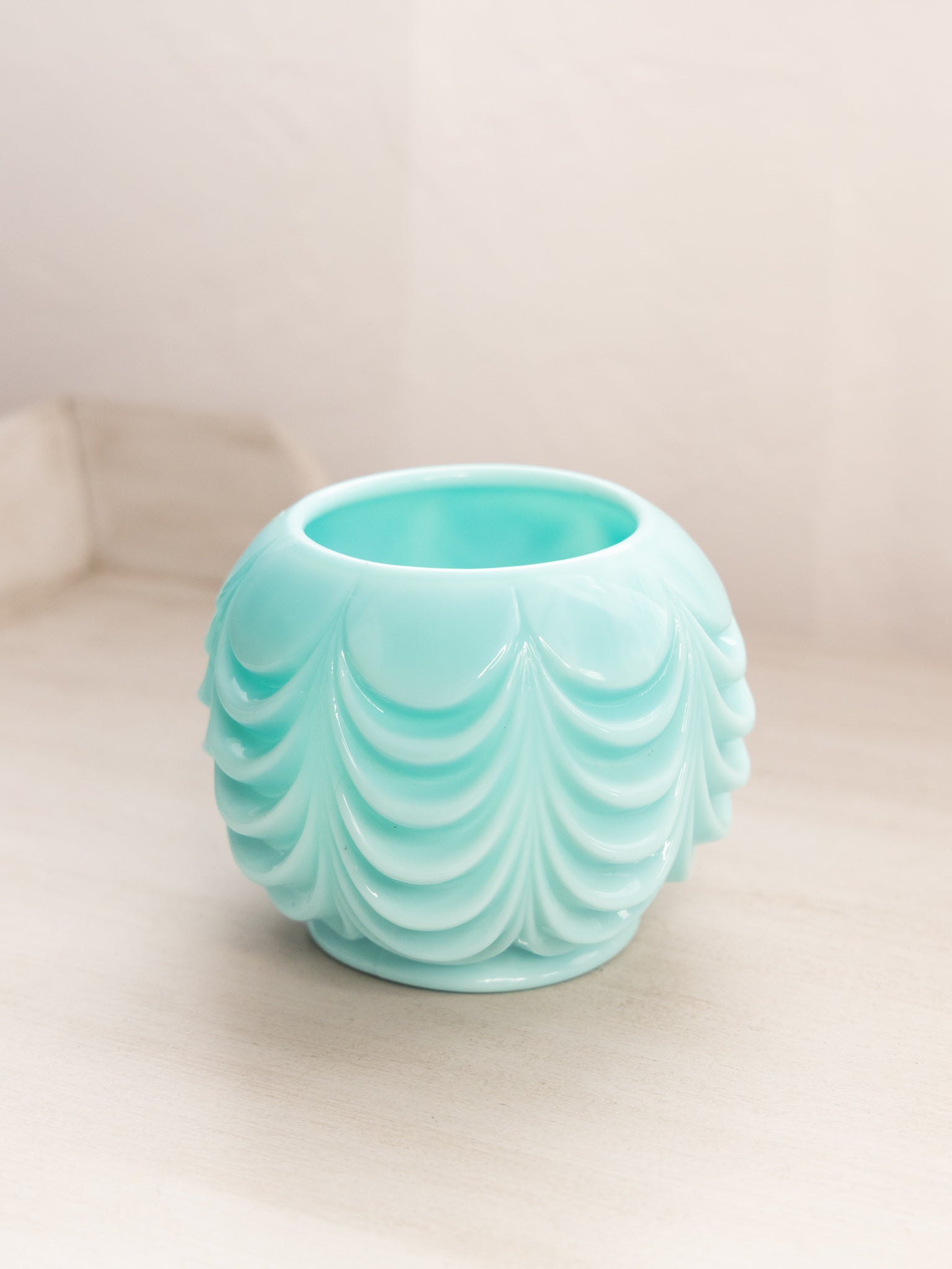 Fostoria Frisco Aqua Turqouise top Milk Glass Swung Vase