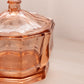 Vintage Indiana Octagonal Peachy Pink Glass Lidded Dish