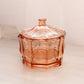 Vintage Indiana Octagonal Peachy Pink Glass Lidded Dish