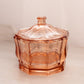 Vintage Indiana Octagonal Peachy Pink Glass Lidded Dish