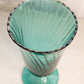 Vintage Jeannette Glass Large Swirl Ultramarine Blue Green Teal Footed Vase