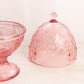 Vintage LE Smith Glass Large Pink Lidded Footed Egg Dish