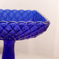 Vintage LE Smith Glass Square Cobalt Blue Trellis Compote