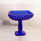 Vintage LE Smith Glass Square Cobalt Blue Trellis Compote