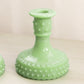LE Smith Green Jadeite Glass Hobnail Candlestick