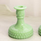 LE Smith Green Jadeite Glass Hobnail Candlestick