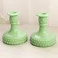 LE Smith Green Jadeite Glass Hobnail Candlestick