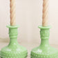LE Smith Green Jadeite Glass Hobnail Candlestick
