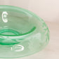 Vintage Large Green Uranium Glass Bowl with Flared Edge and Etched Floral Designs (Glows)