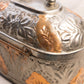 Vintage Large Oval Silver Tone and Copper Floral Metal Hinged Lidded Box