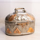 Vintage Large Oval Silver Tone and Copper Floral Metal Hinged Lidded Box