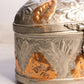 Vintage Large Oval Silver Tone and Copper Floral Metal Hinged Lidded Box