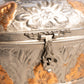 Vintage Large Oval Silver Tone and Copper Floral Metal Hinged Lidded Box