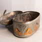 Vintage Large Oval Silver Tone and Copper Floral Metal Hinged Lidded Box