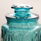 Vintage Large Teal Green Lidded Canister Jar with Scroll Designs