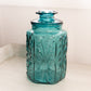 Vintage Large Teal Green Lidded Canister Jar with Scroll Designs